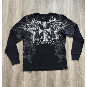 Rare Vintage Y2K Affliction Cross Thermal Waffle 2XL Black Longsleeve Hype MMA